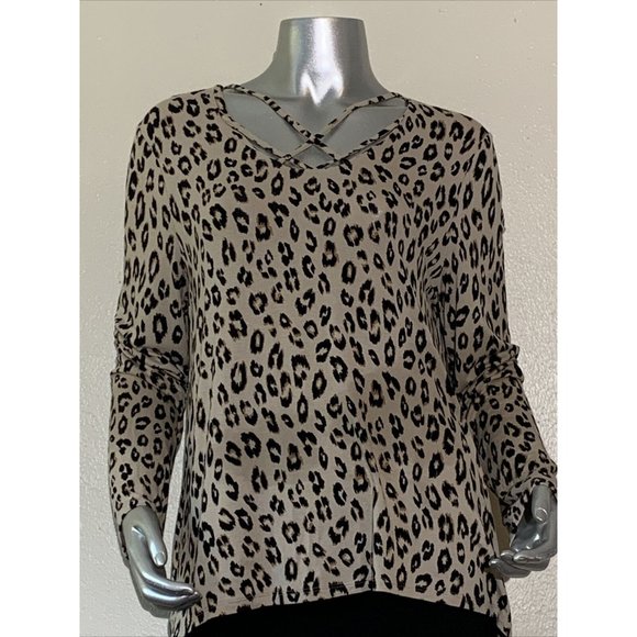 Chico's Womens Top 1 Medium/8 Beige Leopard Animal Print Long Sleeve V Neck - Picture 1 of 7